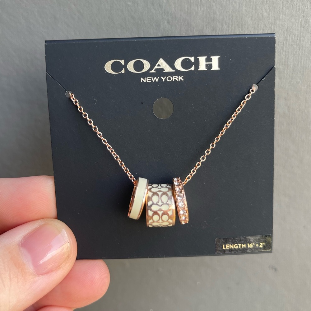 COACH Rose Gold-Tone Signature Pendant Necklace-3 ring